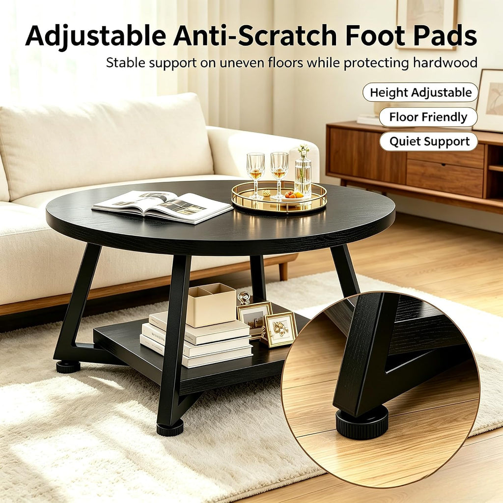 Coffee Tables for Living Room, 27.6" Round Coffee Table, Black Coffee Table