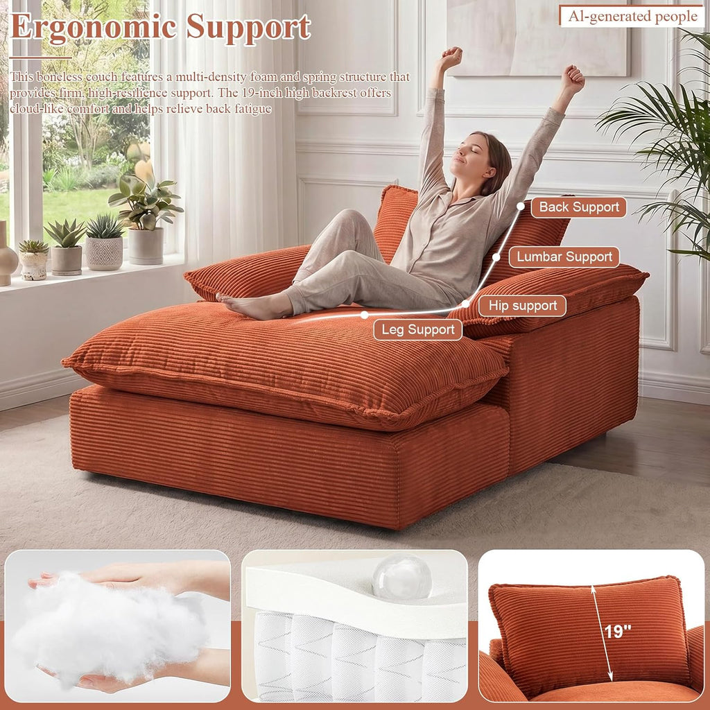 67" Chaise Lounge Chair Indoor, Oversized Boneless Couch