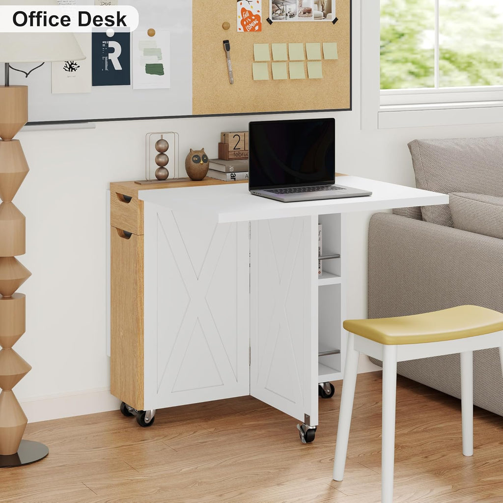 Folding Dining Table for 2-6, Easy Assembly, White+Oak