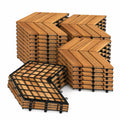 Goplus 30-Pack Acacia Wood Interlocking Deck Tiles (30 PCS,Chevron)