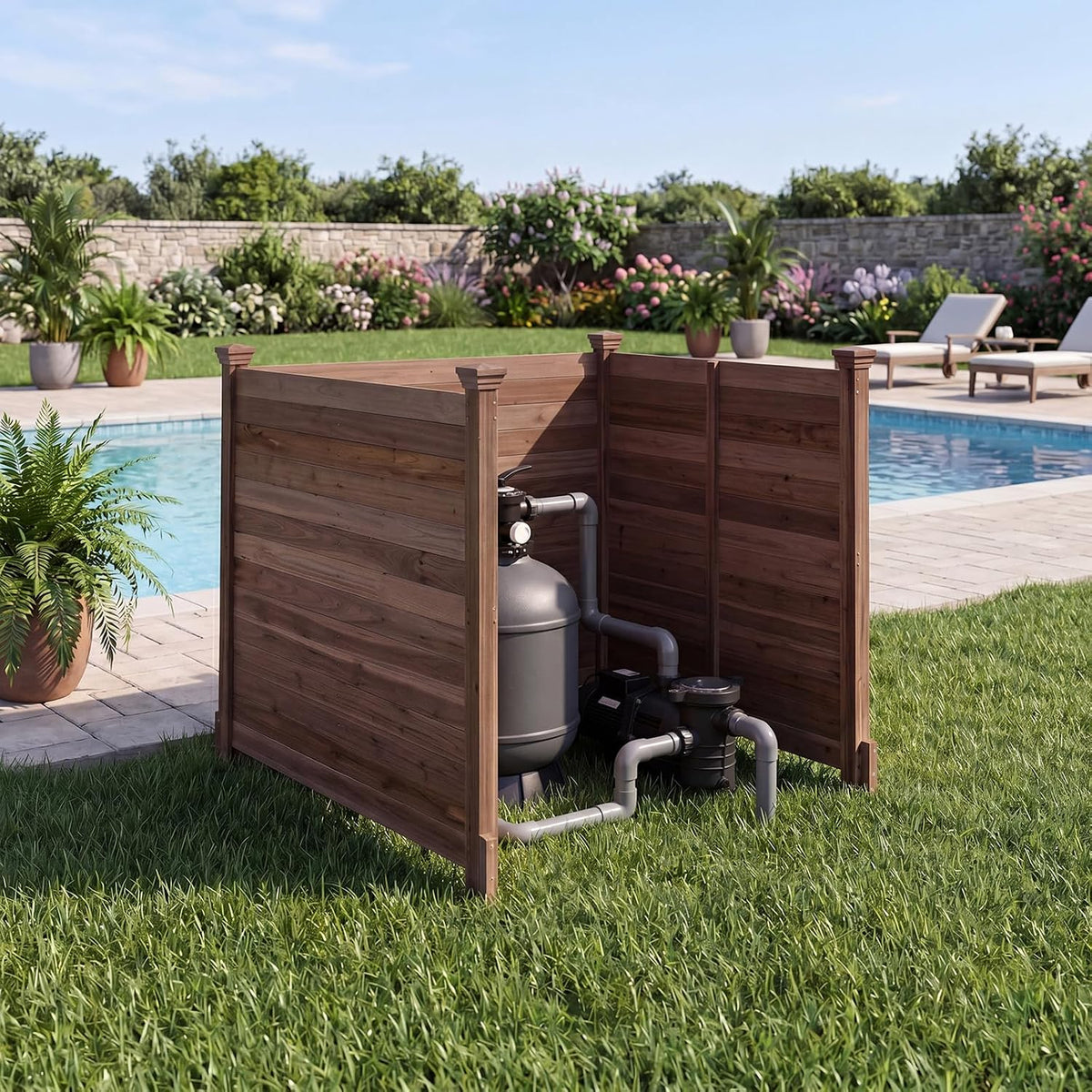 Giantex 3 Panels Wooden Privacy Fence with Stakes, 47" W x 45.5" H, Brown