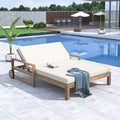 Farmhouse-Style Acacia Wood Outdoor Daybed for 2,Weather-Resistant Patio Lounger with 4-Position Adjustable Backrest & Wheels,High-Resilience Foam Cushions,for Poolside, Garden(Beige)