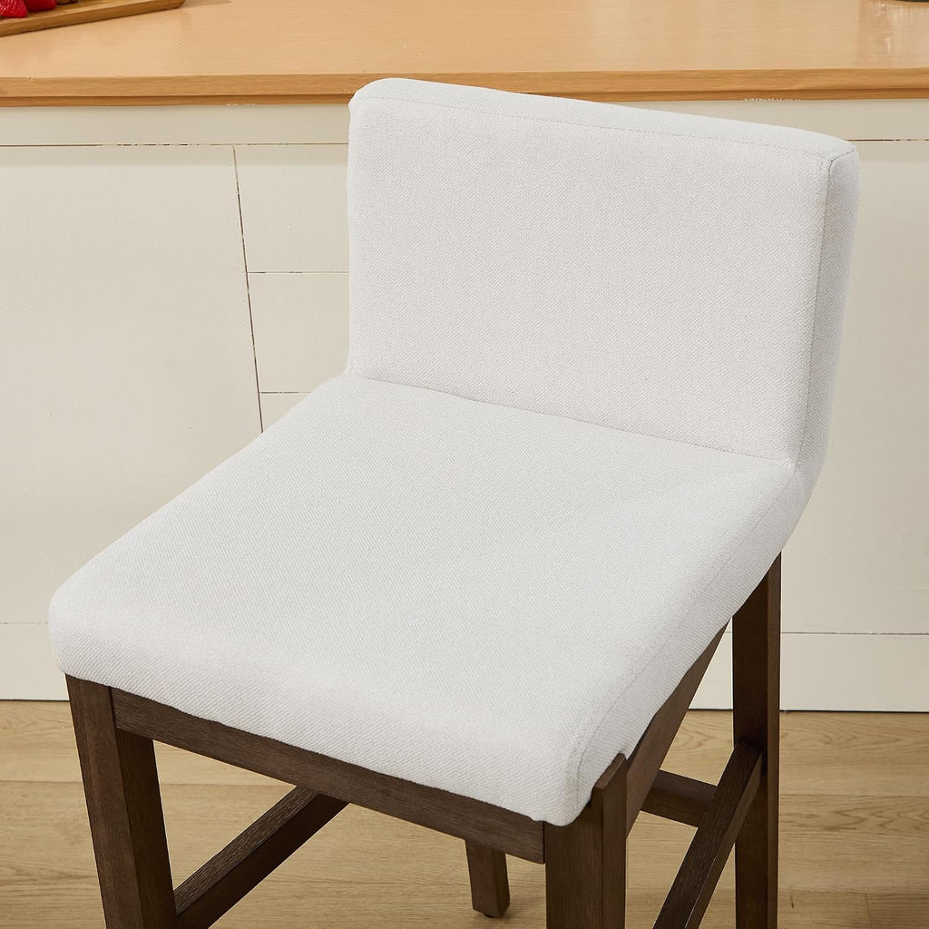 Bar Stools Set of 2, Counter Height Bar Stools with Backs, Comfortable Linen Upholstered Farmhouse Kitchen Island Stools, Barstools for Home Bar & Kitchen Counter, Beige