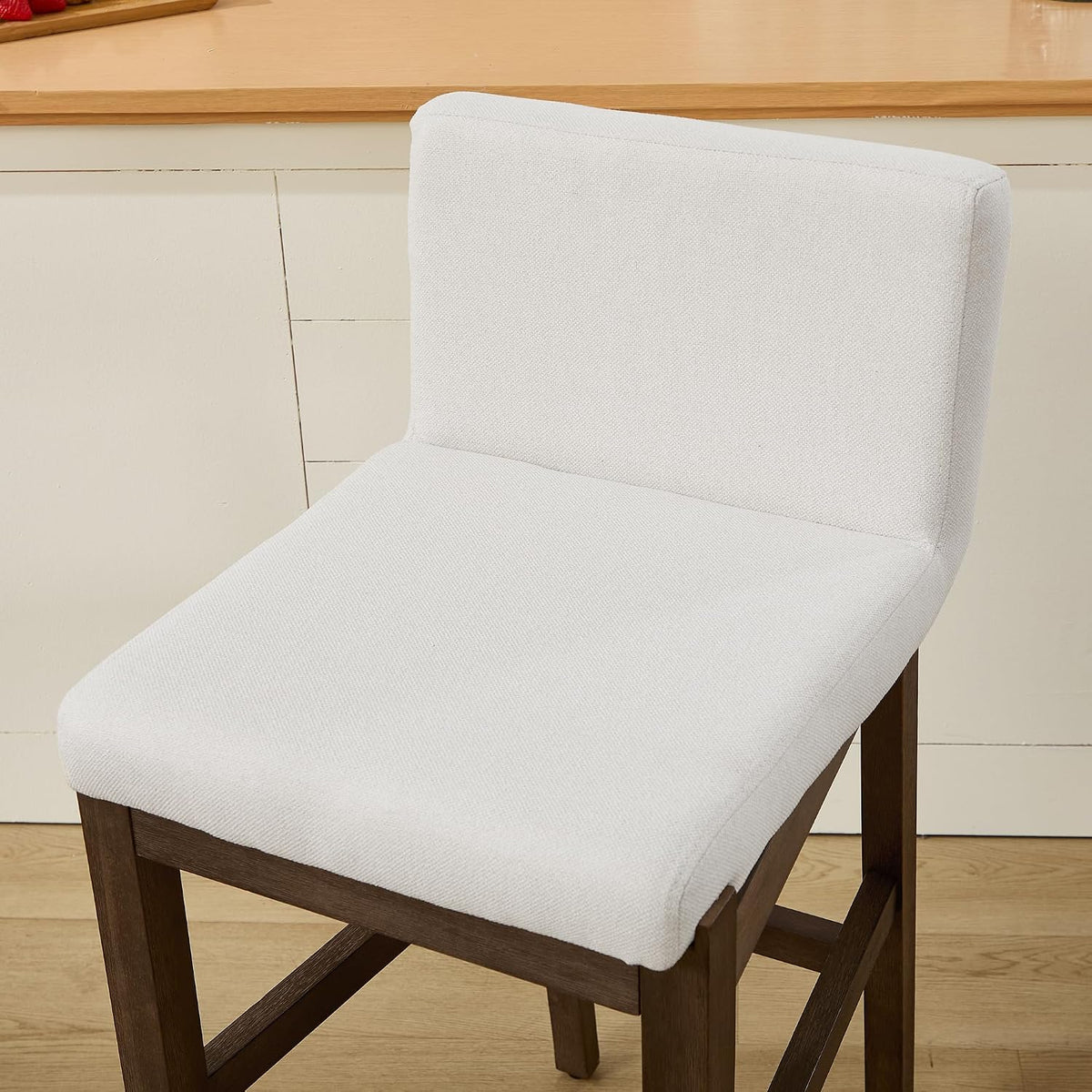 Bar Stools Set of 2, Counter Height Bar Stools with Backs, Comfortable Linen Upholstered Farmhouse Kitchen Island Stools, Barstools for Home Bar & Kitchen Counter, Beige