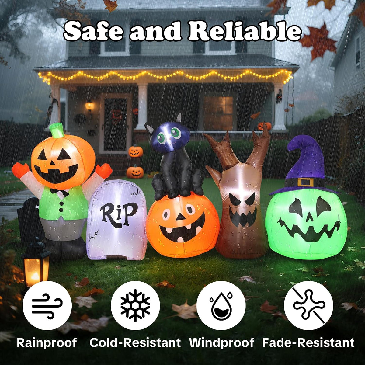 Halloween Inflatables Outdoor Decoration, 8.5ft Pumpkin/Tombstone/Black Cat/Ghost Tree, Cute Blow Up Yard Decor, for Outside Garage Door Graveyard Yard Porch Lawn (8.5ft Pumpkin+Black Cat)