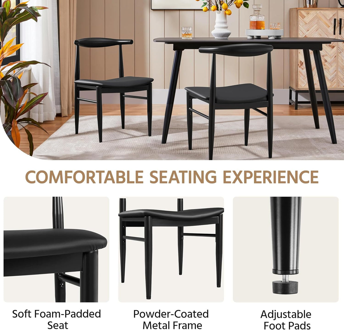 Yaheetech Mid Century Modern Dining Chairs Set of 2 Metal Legs Black Chair