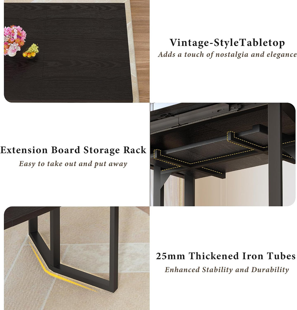 HUAHUU 63" Extendable Dining Table Set for 4-6, Kitchen Table with 2 Uph...