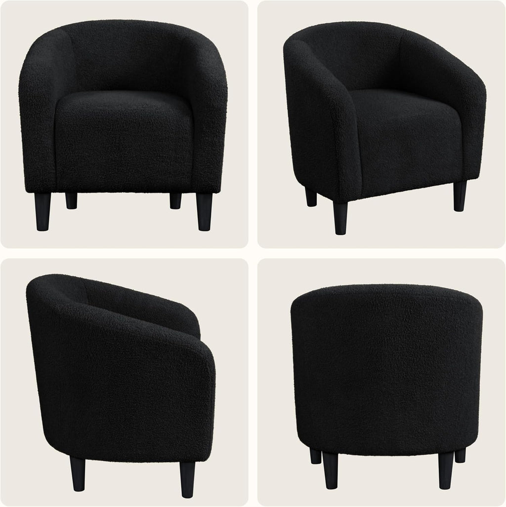 Yaheetech Small 25.5in Wide Sherpa Barrel Accent Chair for Bedroom, Black