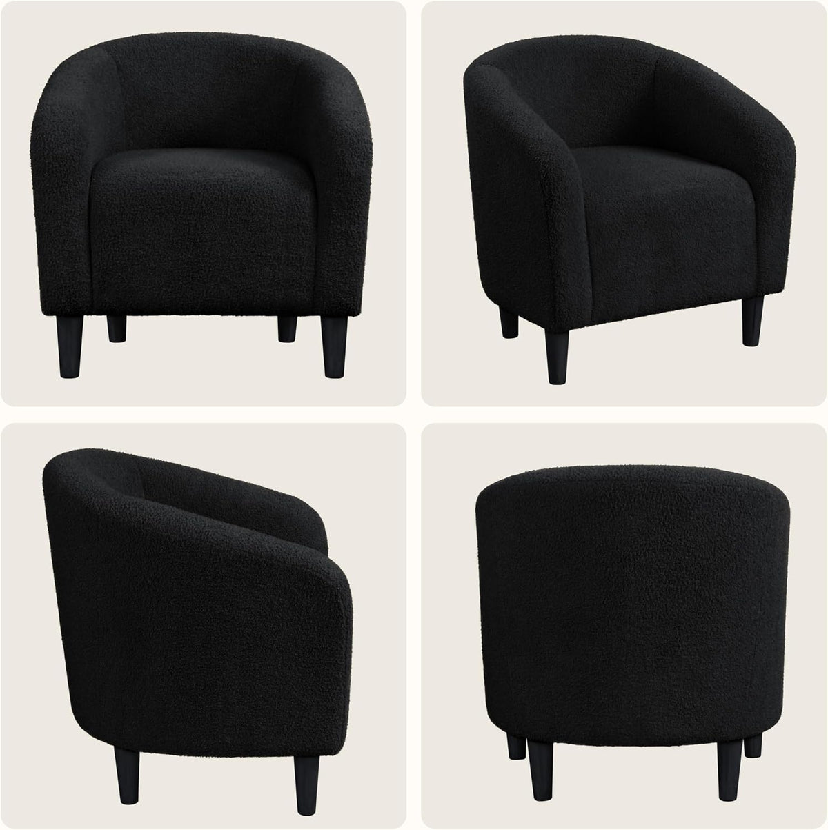 Yaheetech Small 25.5in Wide Sherpa Barrel Accent Chair for Bedroom, Black