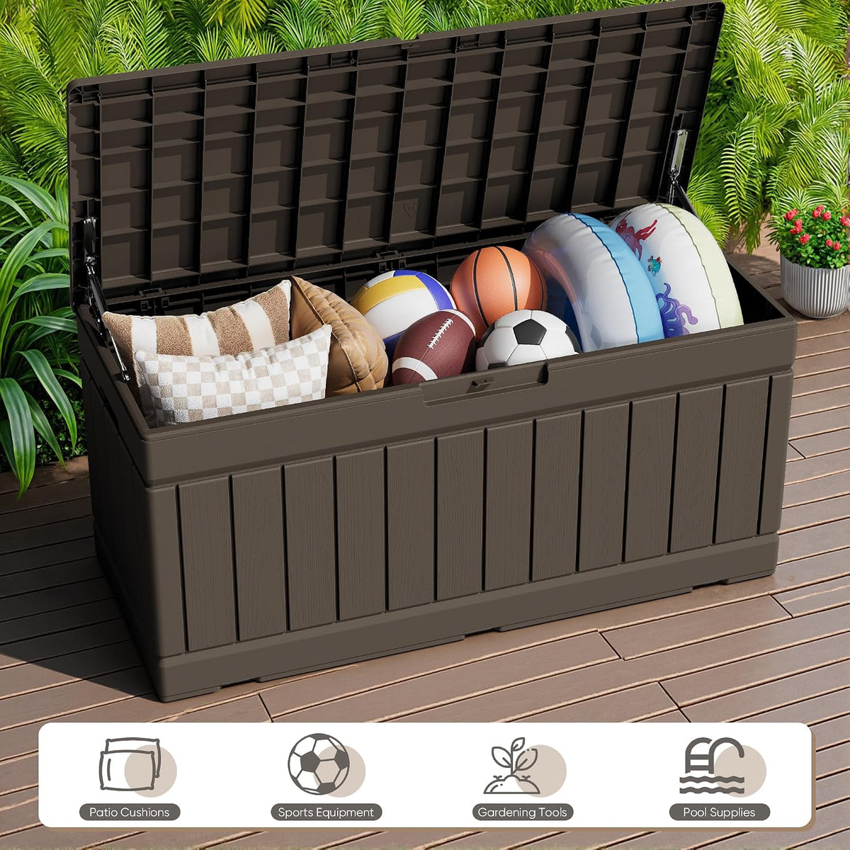 JUMMICO 78 Gallon Deck Box Waterproof Resin Outdoor Storage Box