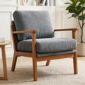 Mid-Century Modern Chenille Armchair, Walnut Frame Comfy Accent Chair, Grey