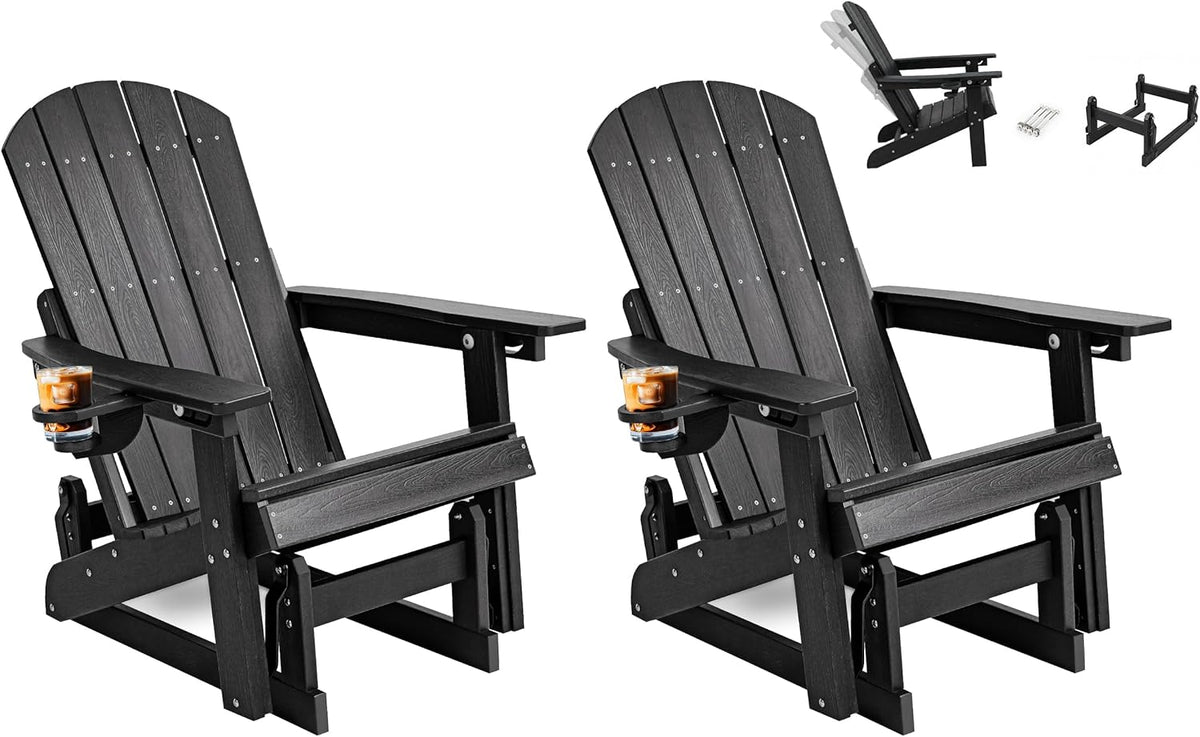 Adirondack Chairs, All-Weather Outdoor Gliders Set of 2,Black