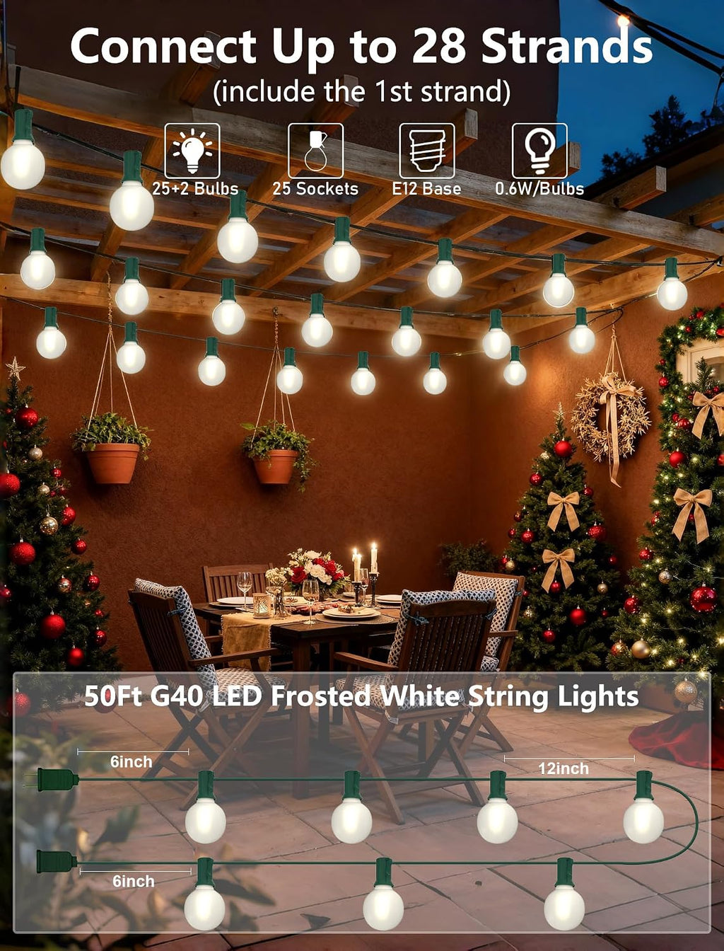 50ft g40 led christmas lights with 27 led shown in use