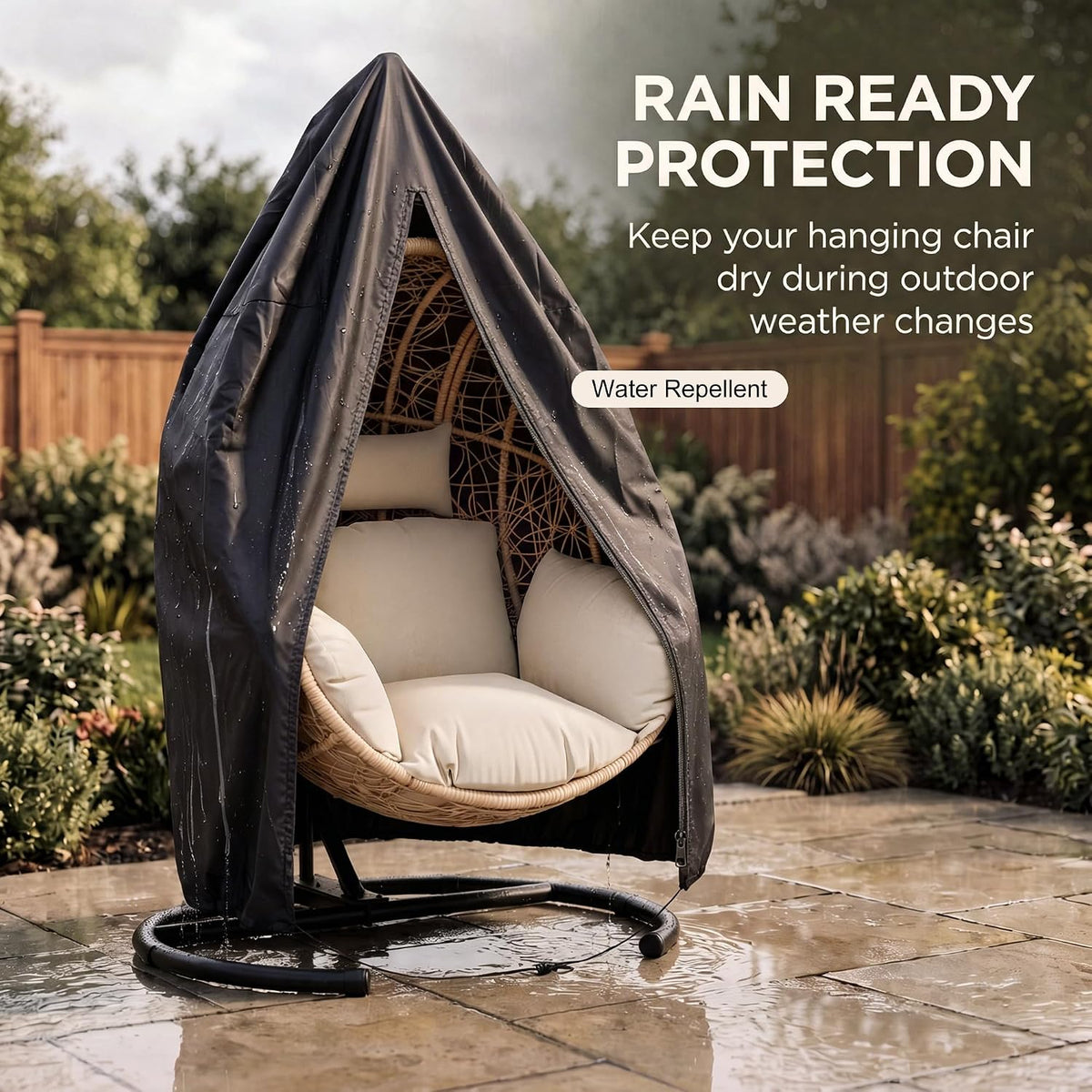 Oversized Hanging Egg Chair Outdoor Indoor, Wicker Swing Egg Chair with Stand 400lbs Capacity for Bedroom, Patio, Garden and Balcony (Beige-nest, Oversize)