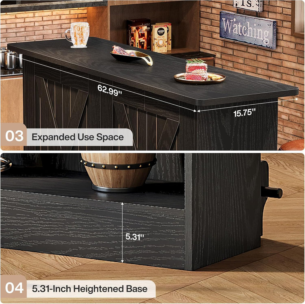 Tribesigns 63'' Bar Table, 2-Tier Bar Cabinet Pub Table with Footrest