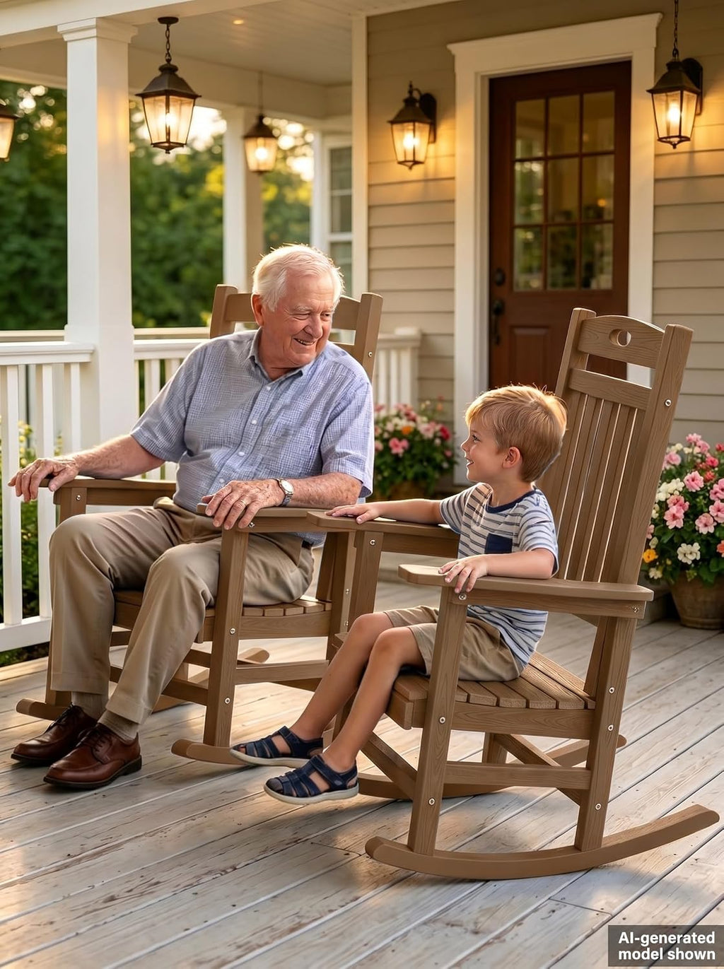 YEFU Outdoor Rocking Chairs Set of 2, HIPS Rocking Chair, Teak