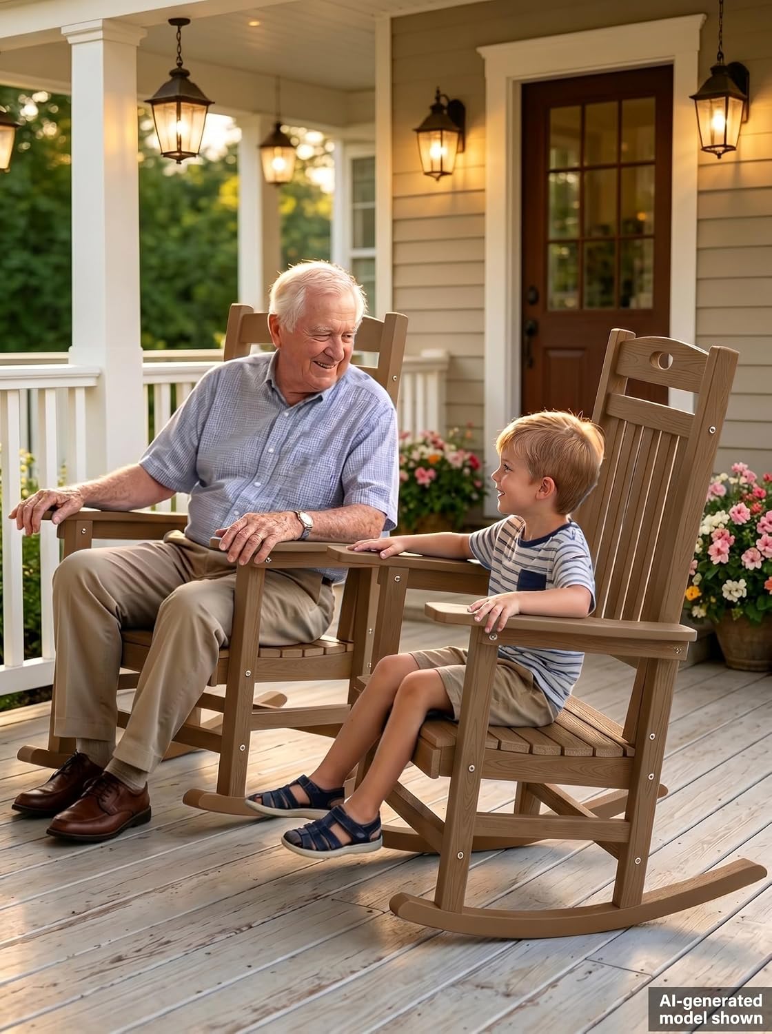 YEFU Outdoor Rocking Chairs Set of 2, HIPS Rocking Chair, Teak