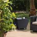 VINGLI Outdoor Side Table with Storage, 13-Gallon Patio Deck Box Outdoor Wicker Side Table for Poolside Balcony Storage Table (Black, Trapezoid)