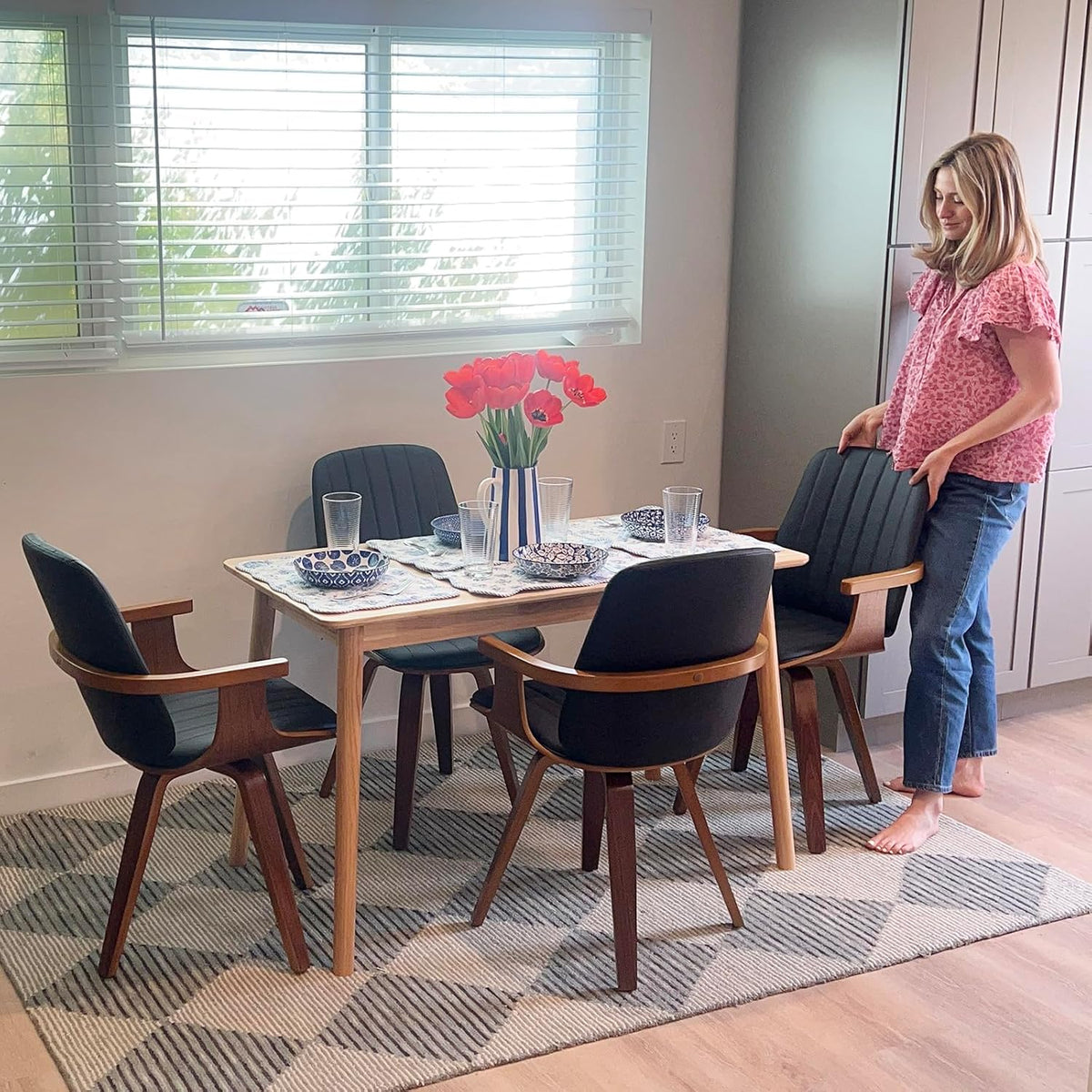 MCM dining Chairs, Faux Leather Dining Chairs with Walnut Craftsmanship