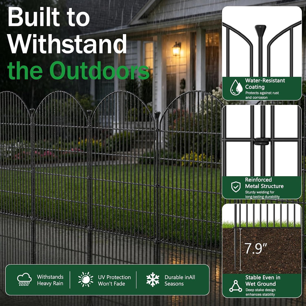 No Dig Garden Fence Panels, Dog Fence Outdoor for Yard, 6 Pack