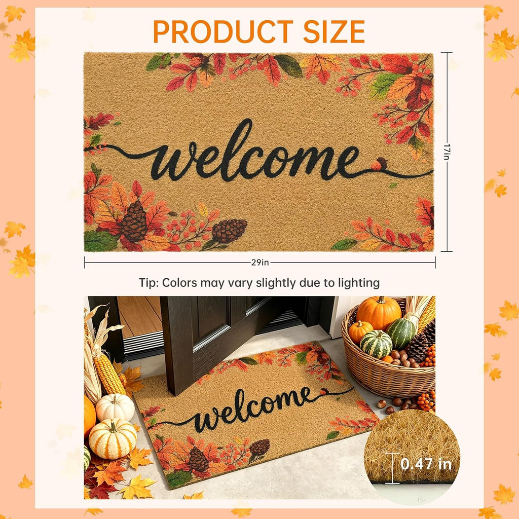 Fall Leaves Welcome Door Mat for Front Door Outdoor Indoor 17x29 in