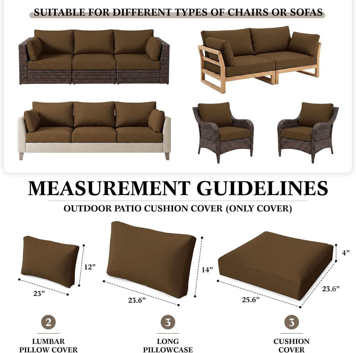 8p Outdoor Cushion Slipcovers Patio Cushion Covers Replacement, Covers Only