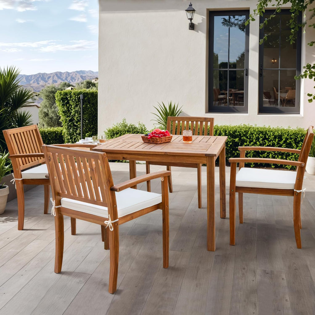 Flamaker 5 Pieces Outdoor Dining Set Acacia Wood Outdoor Table and Chairs