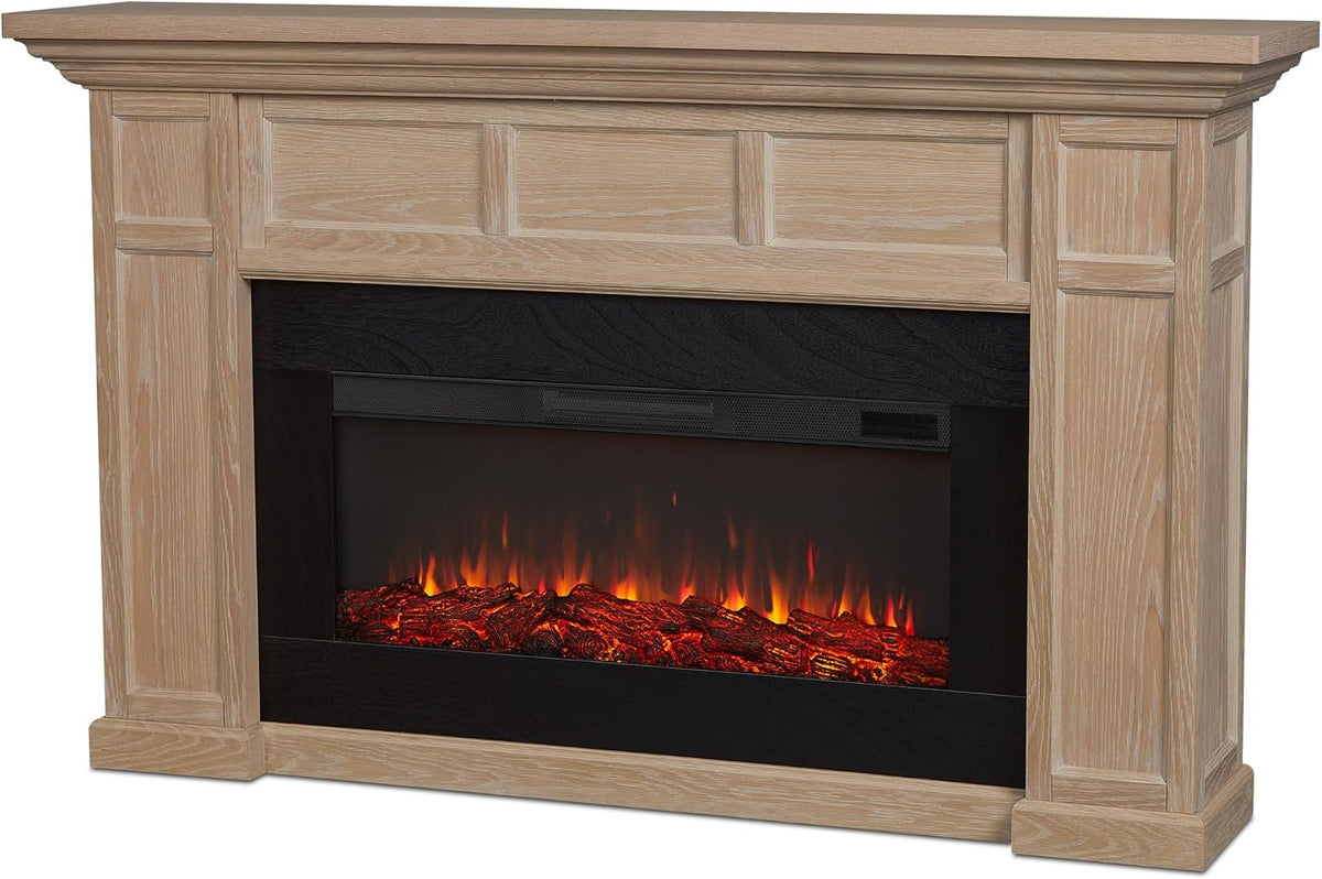 Real Flame Alcott 75” Electric Fireplace with Mantel for Living Room or Bedroom, Replaceable Fireplace Insert Heater, Realistic Log and Flame Effect, Remote Control, Timer
