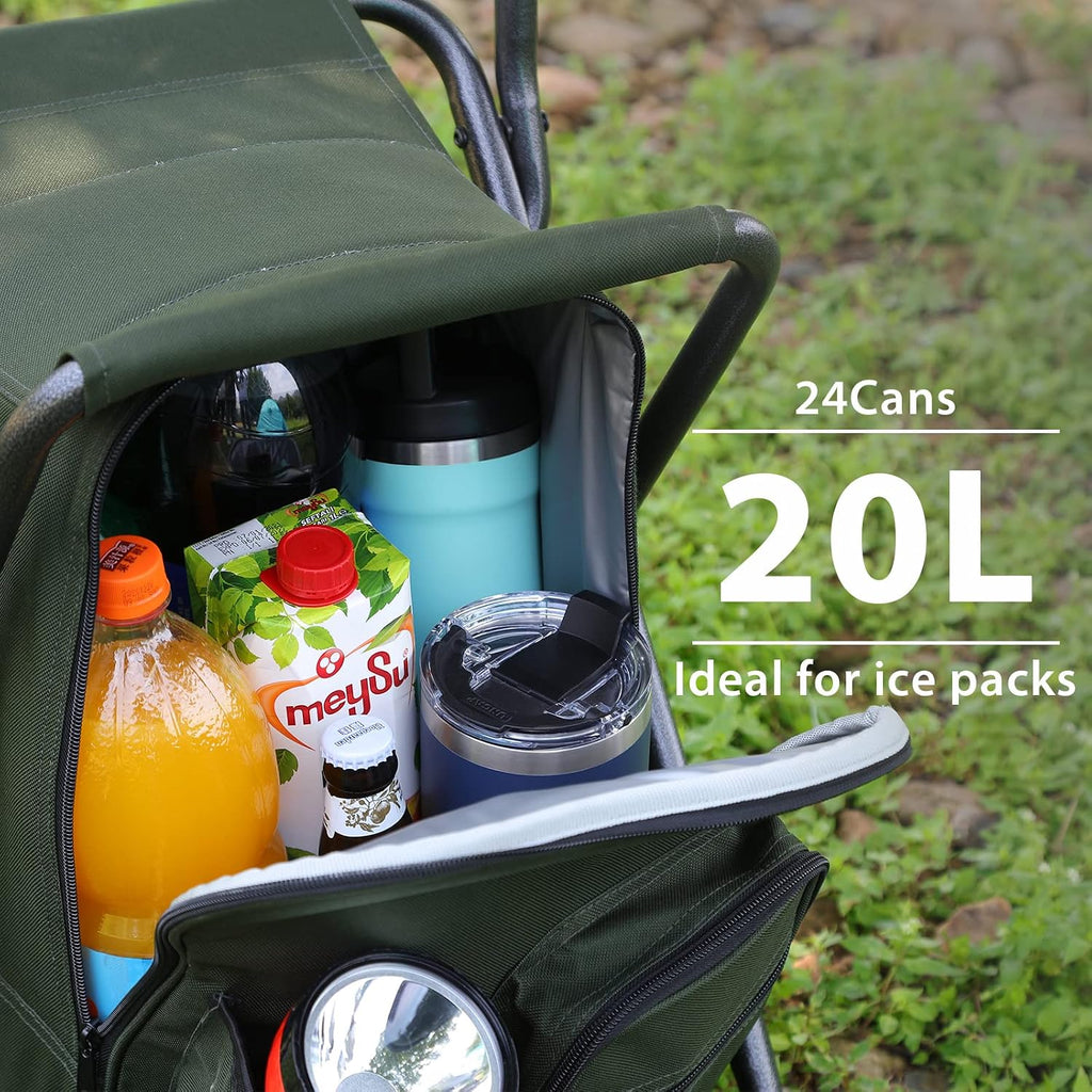 Portal Backpack Cooler Chair with Backrest, Portable Folding Stool