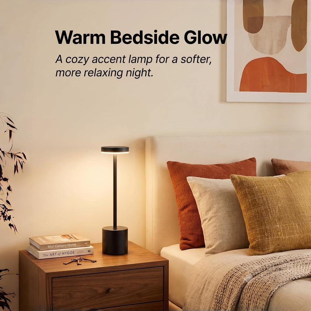 cordless table lamp set of 2, black rechargeable showing dimensions