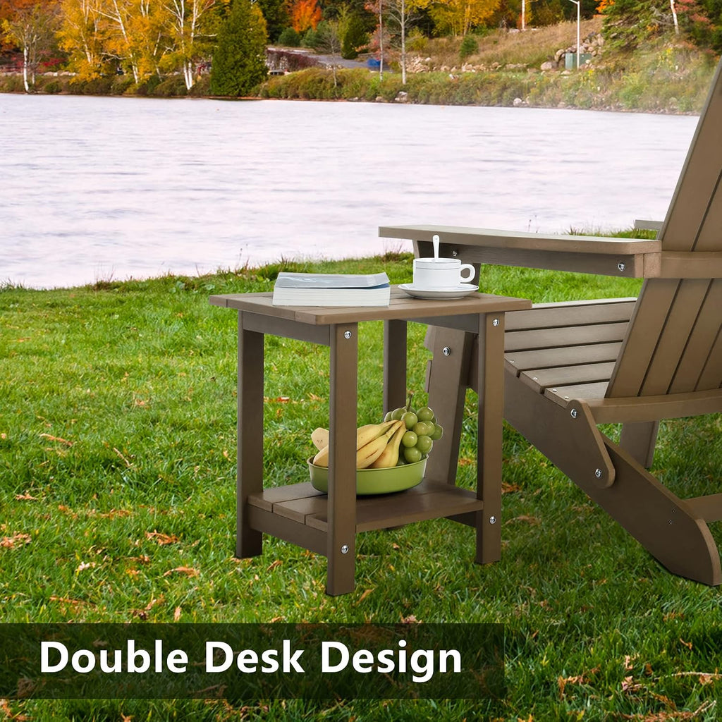 Meluvici Double Adirondack Outdoor Side Table Weather Resistant, Outdoor Rectangular Patio End Table for Adirondack Chair, Teak
