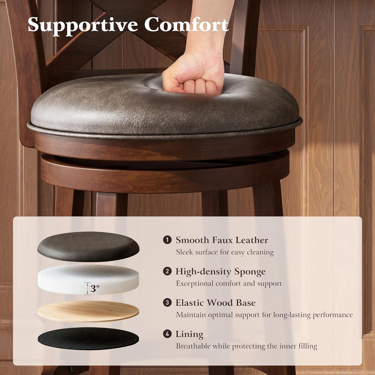 ALPHA HOME Swivel Bar Stools with Backs, 30 Inch Bar Stools Set of 4
