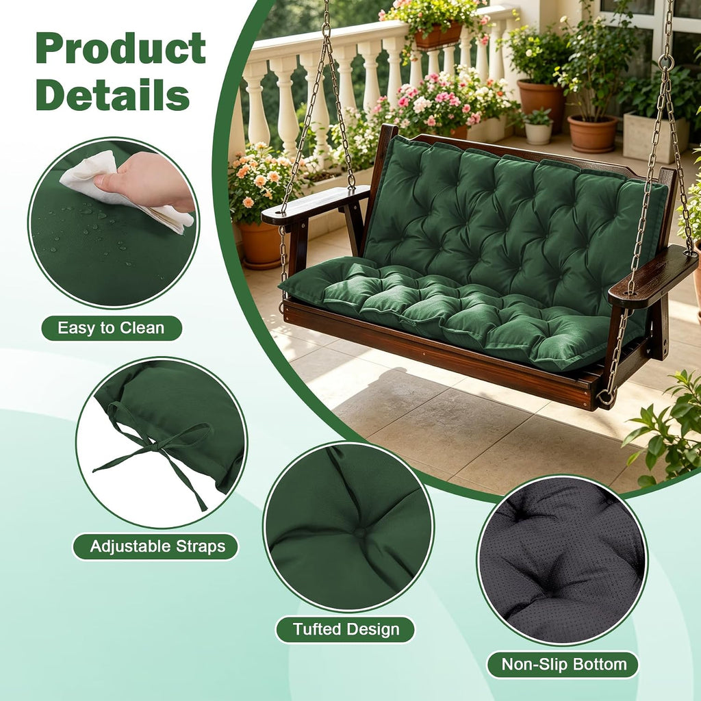 Porch Swing Cushions, 60x40 Inch Swing Cushions for Outdoor Furniture, Waterproof 3 Seater Patio Seat Cushion with Backrest, Replacement Bench Cushion for Glider, Settee, Forest Green