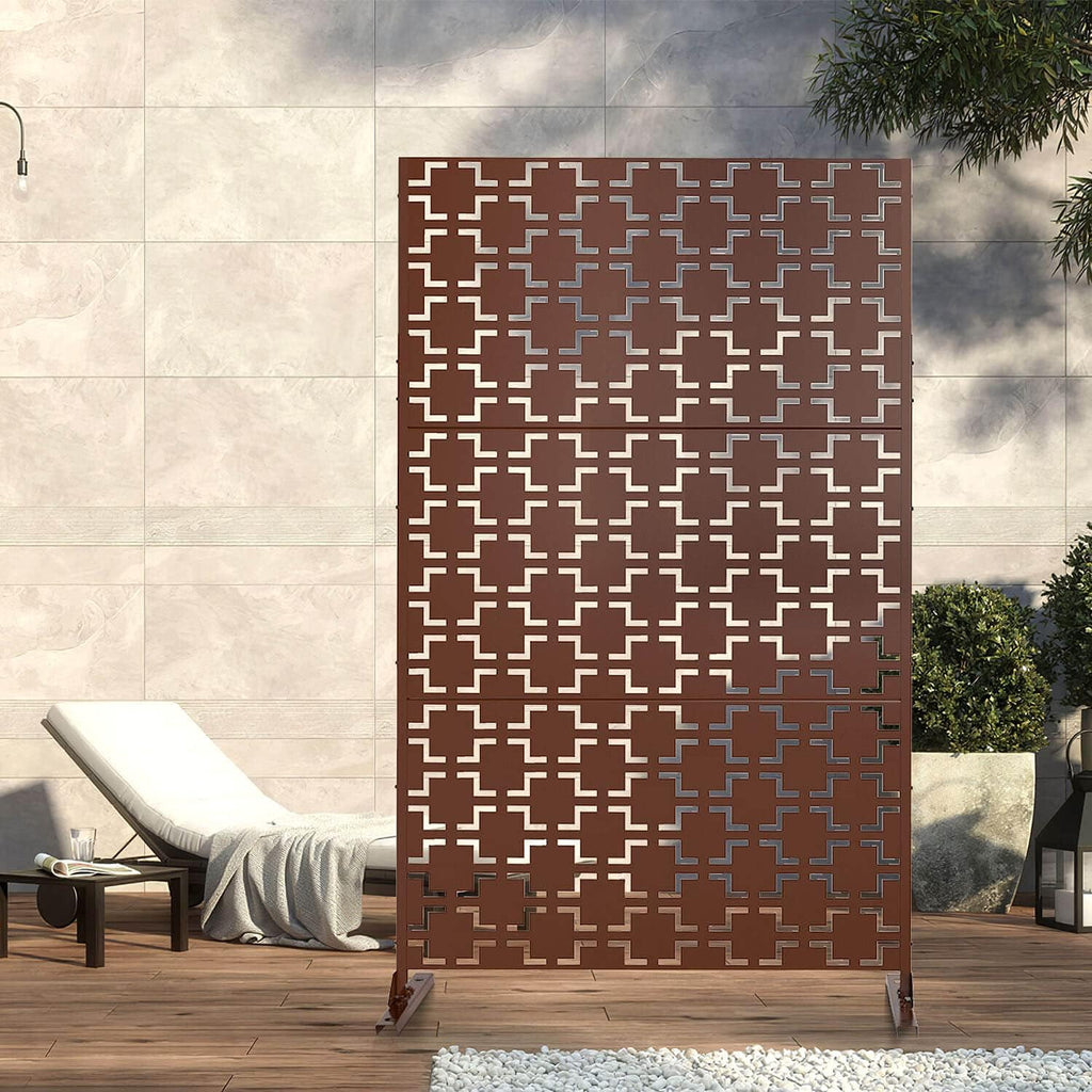 Elevens Patio Privacy Screen Balcony Decorative Screen Set with Stand, Outdoor Decor Privacy Fence Screen, Indoor Room Decorative Divider (Square-Brown)
