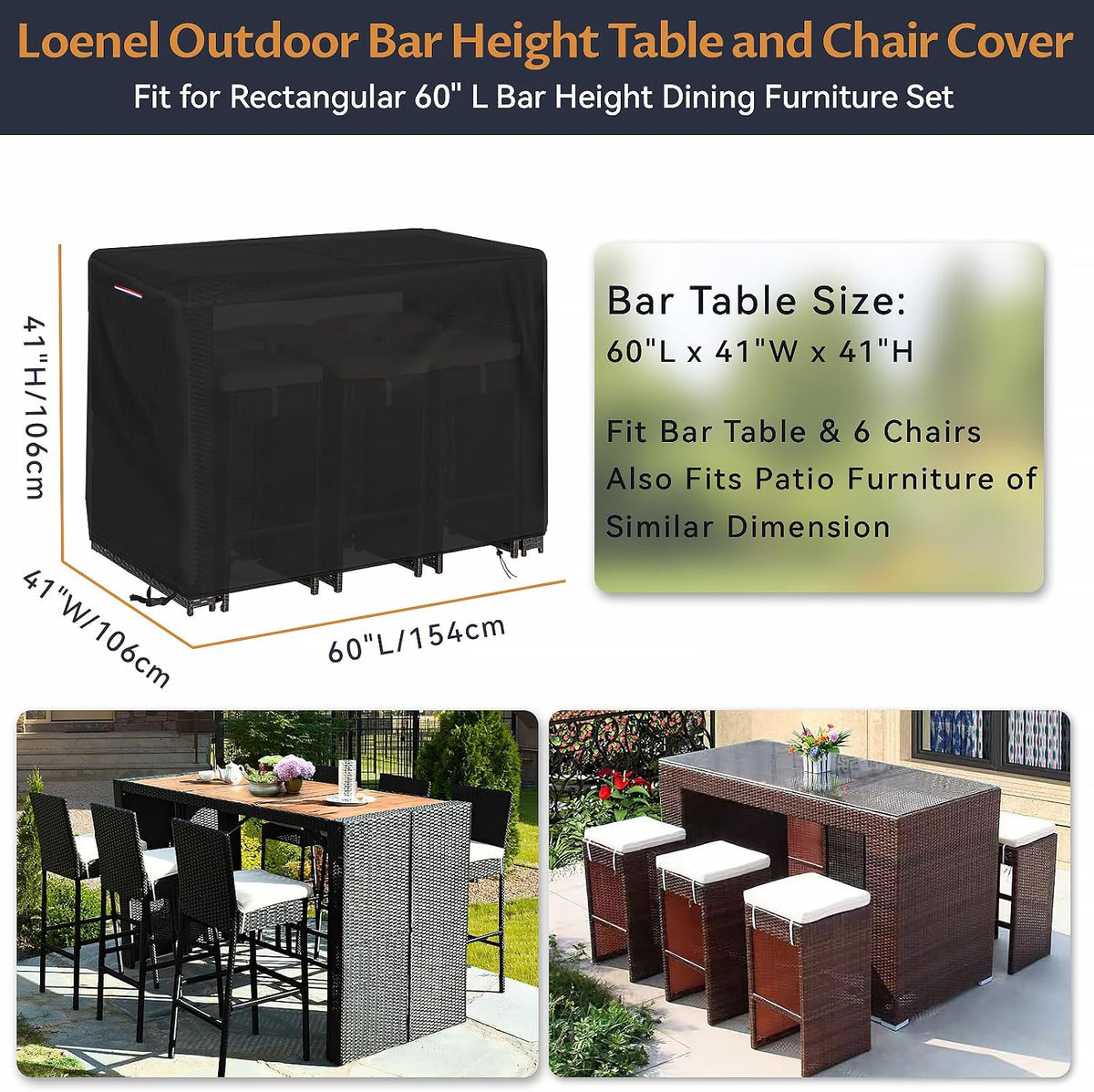 Outdoor Bar Set Table Covers Waterproof, 60"L x 41"W x 41"H