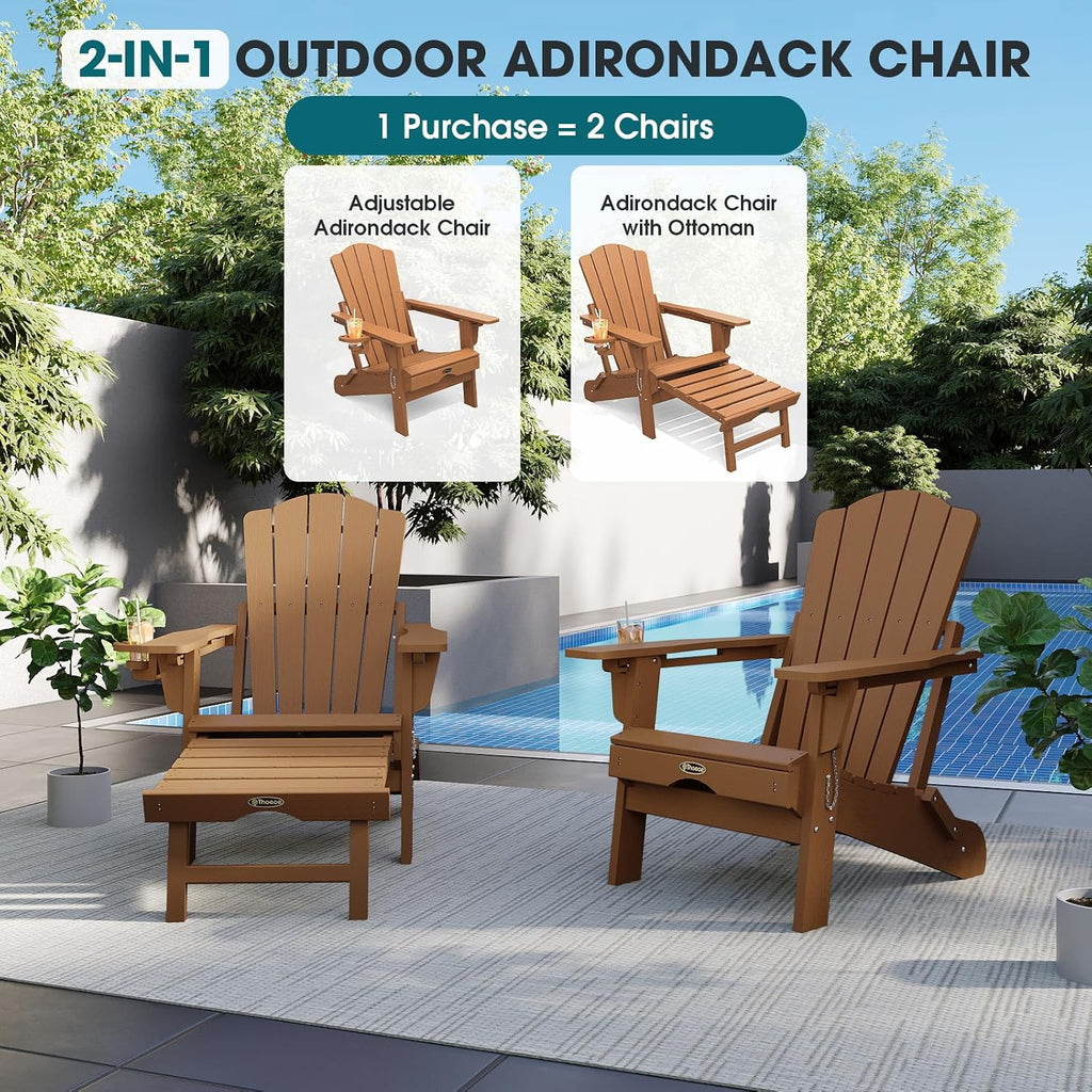THOEOE Folding Adirondack Chairs Set of 4, Outdoor Patio Fire Pit Chairs