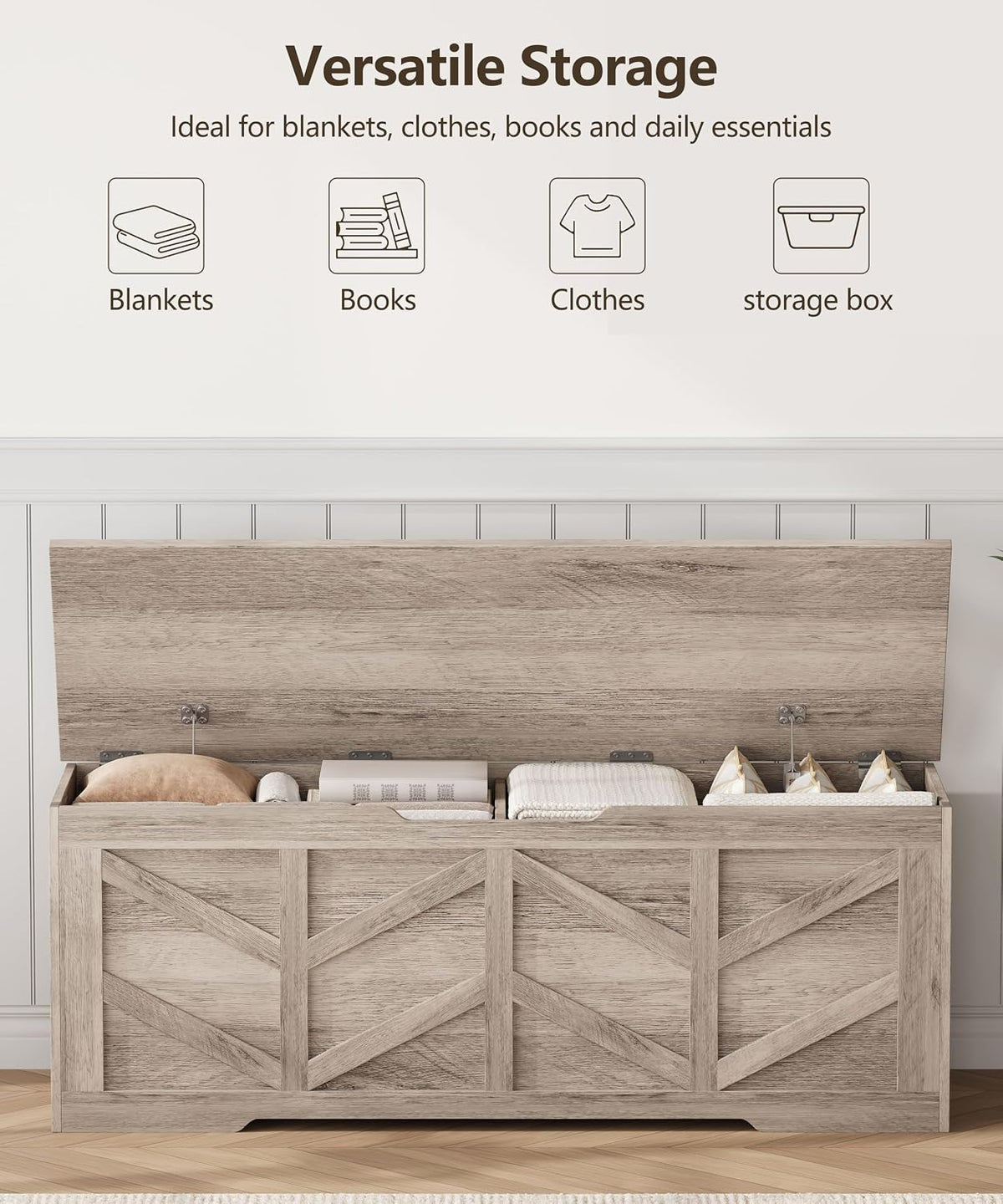 Extra Large Storage Chest, Storage Bench with 2 Safety Hinges