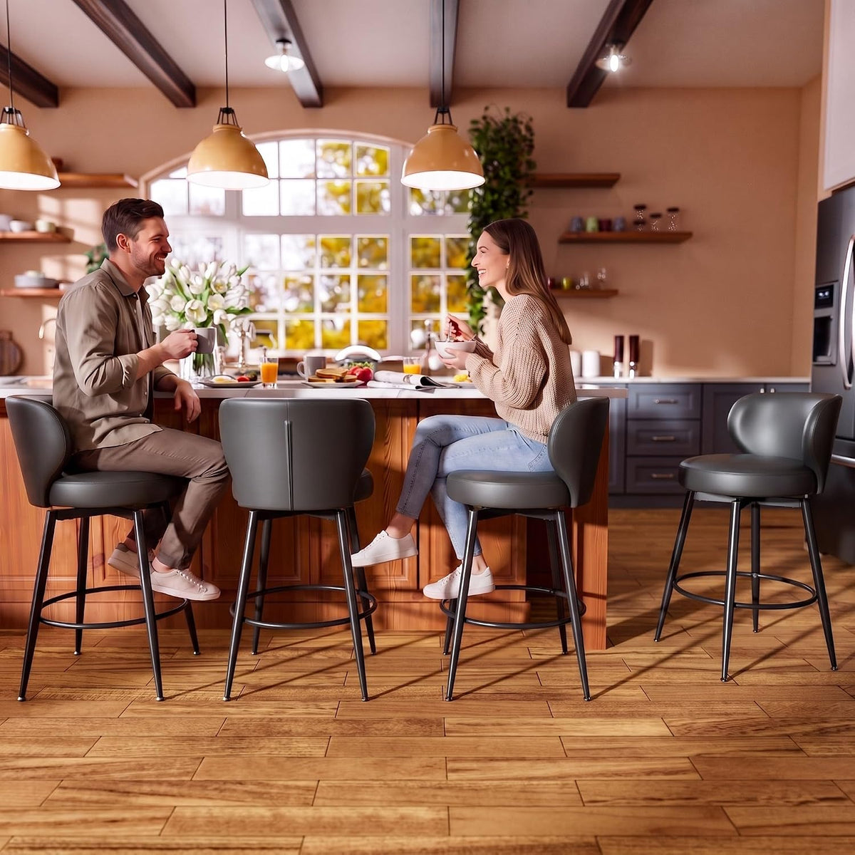 26" Black Bar Stools Set of 4, Swivel Kitchen Island Chairs