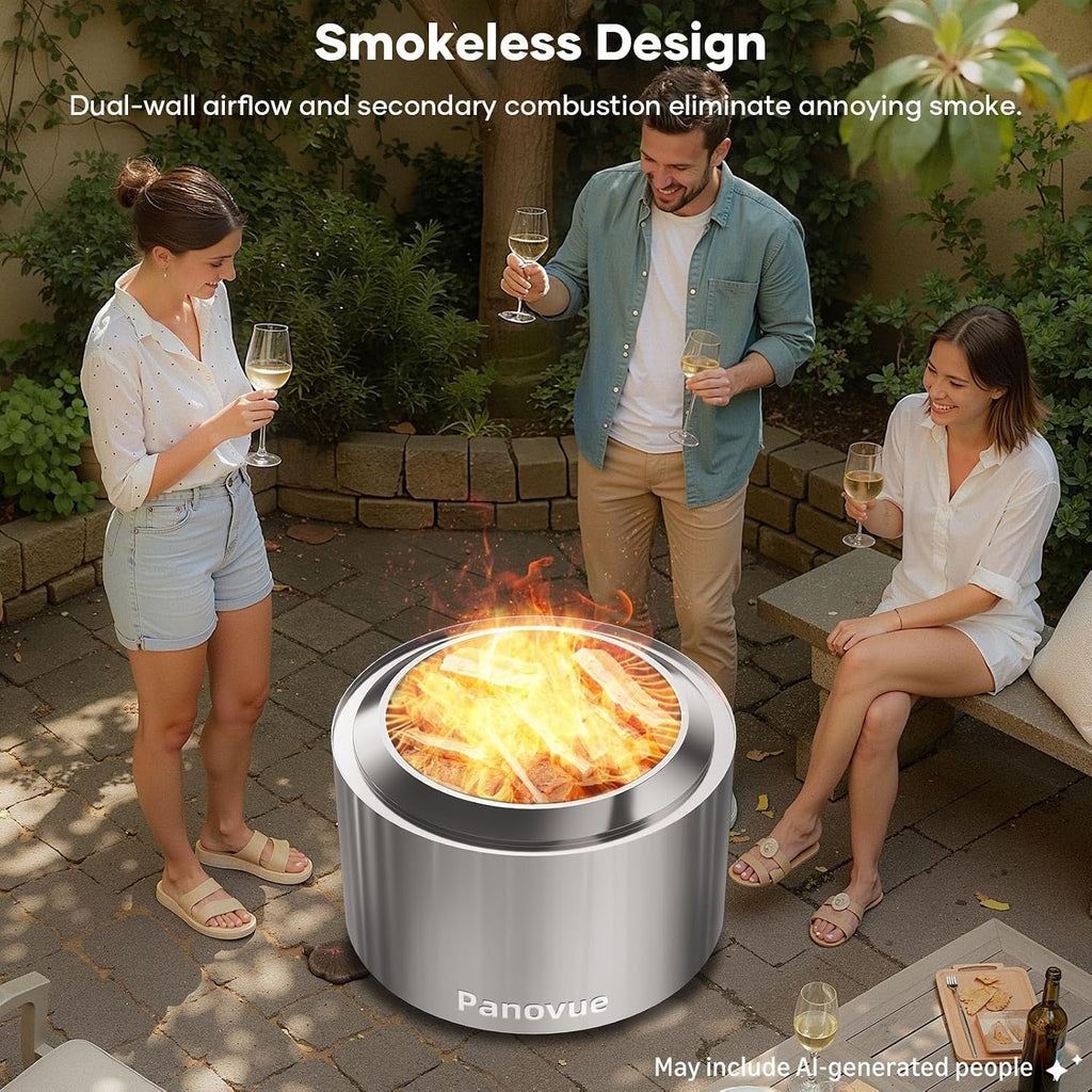 panovue 22 inch smokeless fire pit for outdoor, close-up detail