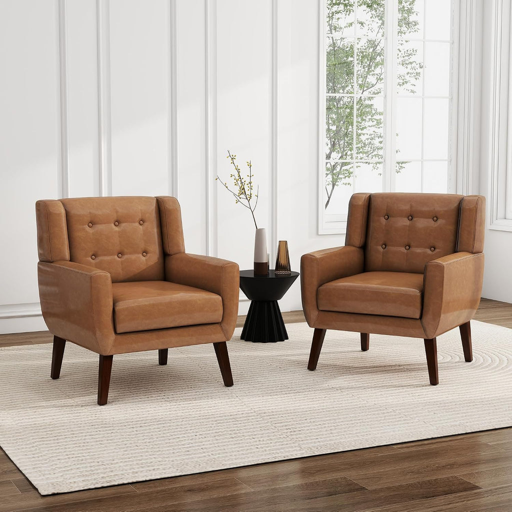 PU Leather Accent Chairs Set of 2, Upholstered Armchair, Brown