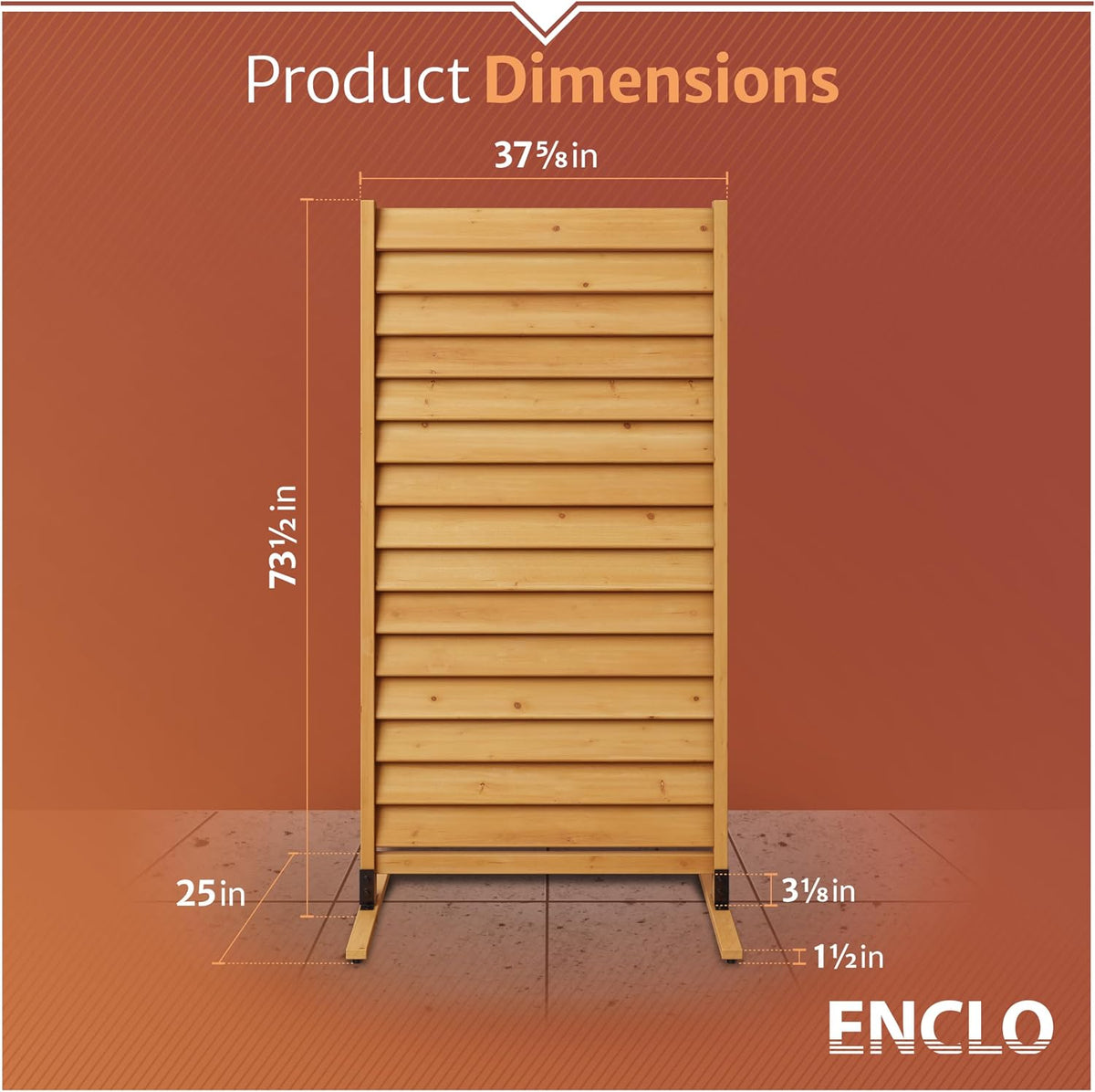 Enclo Louvered Freestanding/Surface Mounted Privacy Screen, Cedar Wood