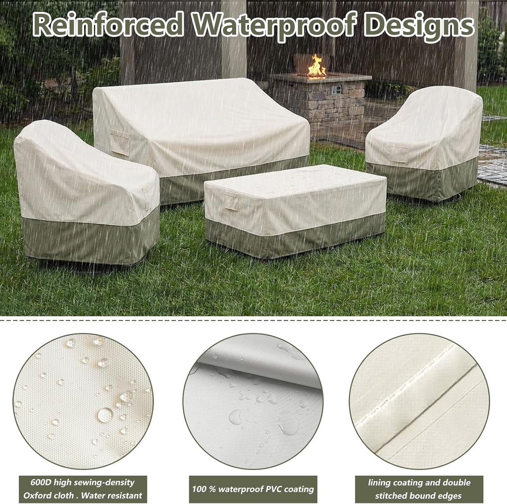 Bitubi Outdoor Waterproof Patio Furniture Covers 4-Piece Set for Swivel Rocker Chairs, Patio Loveseat 58in, Coffee Table 48in, Heavy Duty 600D Tough Canvas, Beige
