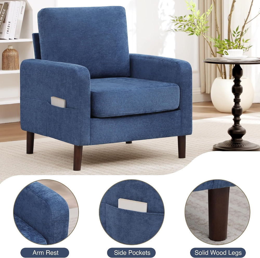 Accent Chair Set of 2, Upholstered Living Room Chairs with Wood Legs and Side...