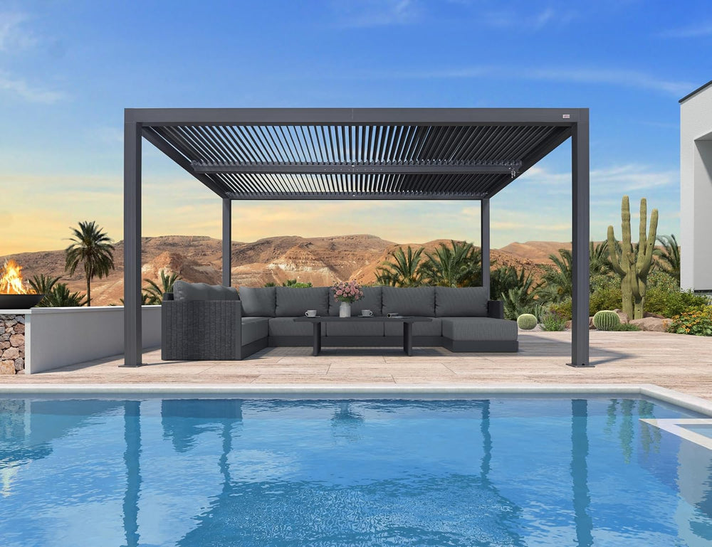 PURPLE LEAF Louvered Pergola 10' x 14' 94AS Wind Resist Dry System Gray