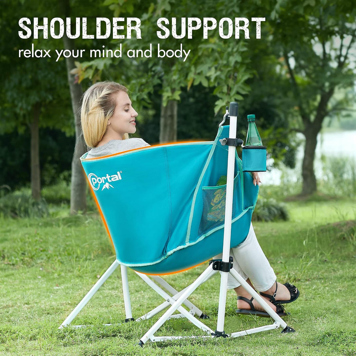 Portal Hammock Camping Chair Folding Rocking Chair Portable Swinging Chair with Cup Holder for Outdoor Lawn Backyard Patio Car Camp Sports Concerts,Support 350 lbs Blue