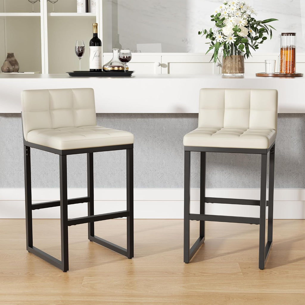 Bar Stools Set of 2, Modern Counter Height Bar Stools, Beige