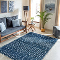 Lahome Moroccan Blue 3x5 Non-Slip Washable Soft Rug for Bedroom Floor Throw, Geometric Print Distressed Indoor Modern Rug for Entryway, Dining Room, Bathroom Hana