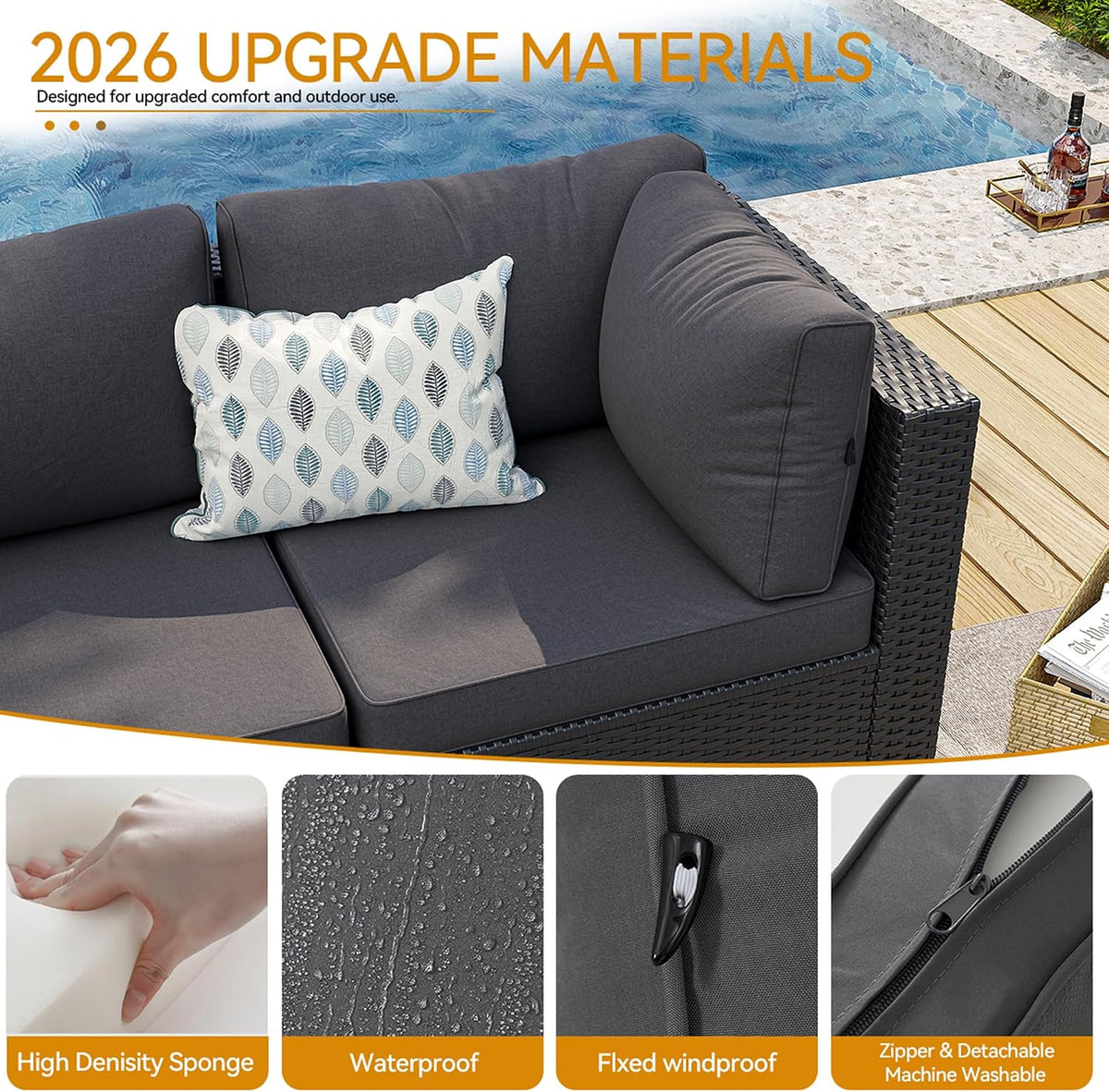 Aoxun 7-Piece Outdoor Furniture, Patio Furniture Sets with Thick Cushions, Wicker Conversation Set Sectional Sofa for Backyard, Poolside, Garden
