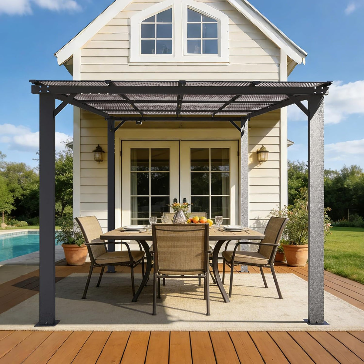 10 x 8' Wall‑Mounted Patio Pergola Gazebo w/Sloped Roof Hardtop