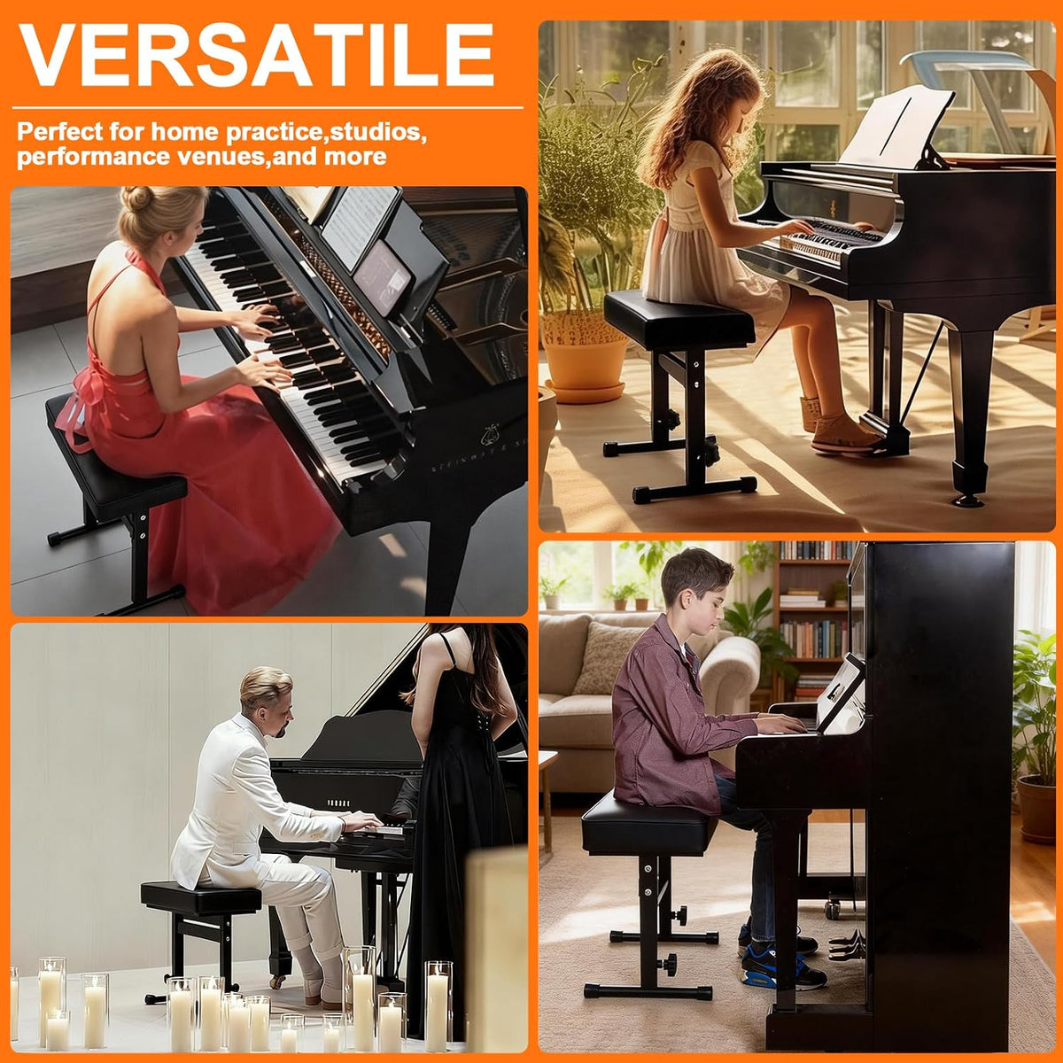 firstar adjustable piano bench 18.11" to 22.83", durable on a desk or shelf